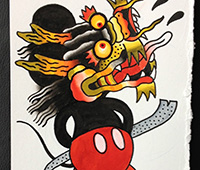 dibujo de muckey mouse con cabeza de dragón chino