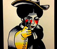 dibujo de mujer con pistola