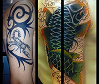 tatuaje japonés a color en el brazo: carpa